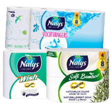 Nalys vochtvangers of wish keukenpapier
pak à 2 of 4=8 rollen
of Nalys soft bamboo toiletpapier
pak à 4=8 rollen